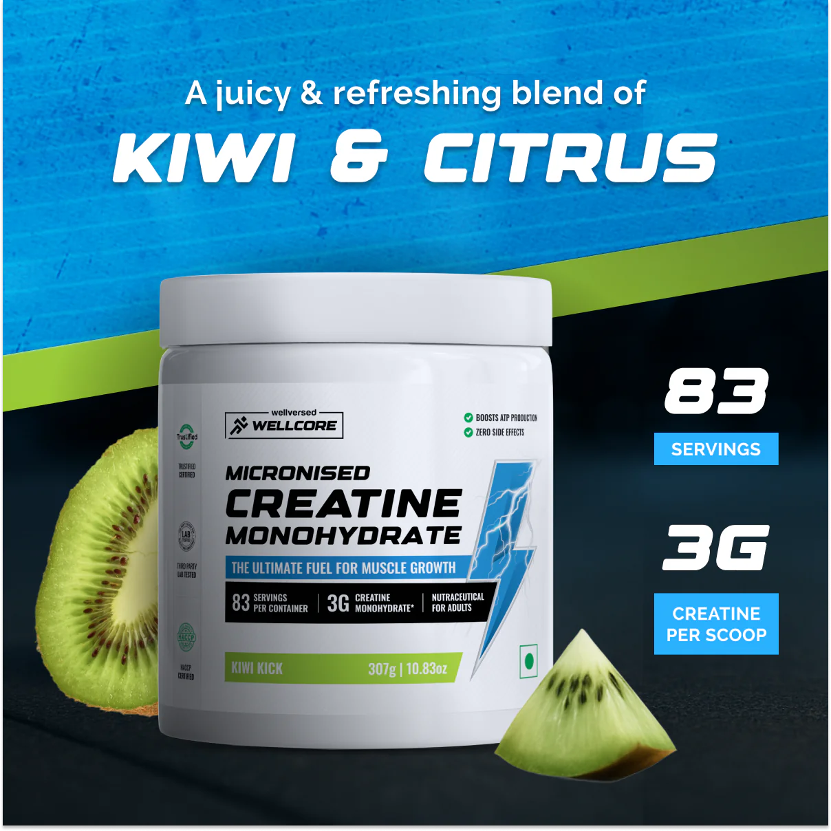 Wellcore Pure Micronised Creatine Monohydrate Kiwi Kick